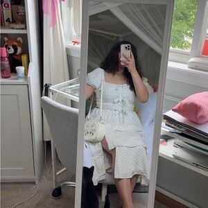 Francesca’s White Dress w/ Blue Polka Dots